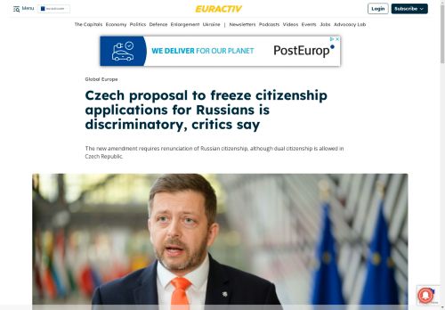[Paywall] Czech proposal to freeze citizenship applications for Russians is discriminatory, critics say